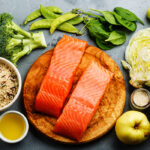 Healthy Food Clean Eating Selection: Fish, Fruit, Vegetable, Cer
